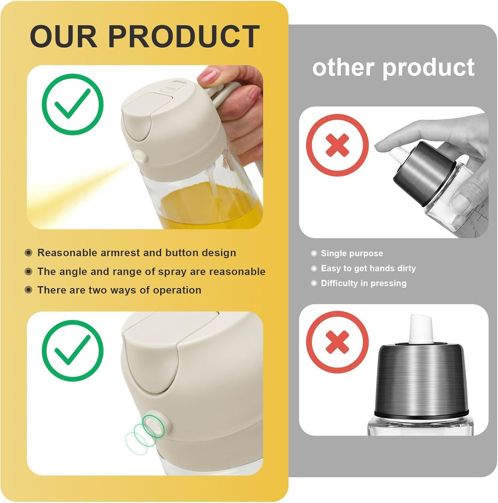 Premium 2-in-1 Oil Dispenser Bottle  - Glass, Spray and Pour Design